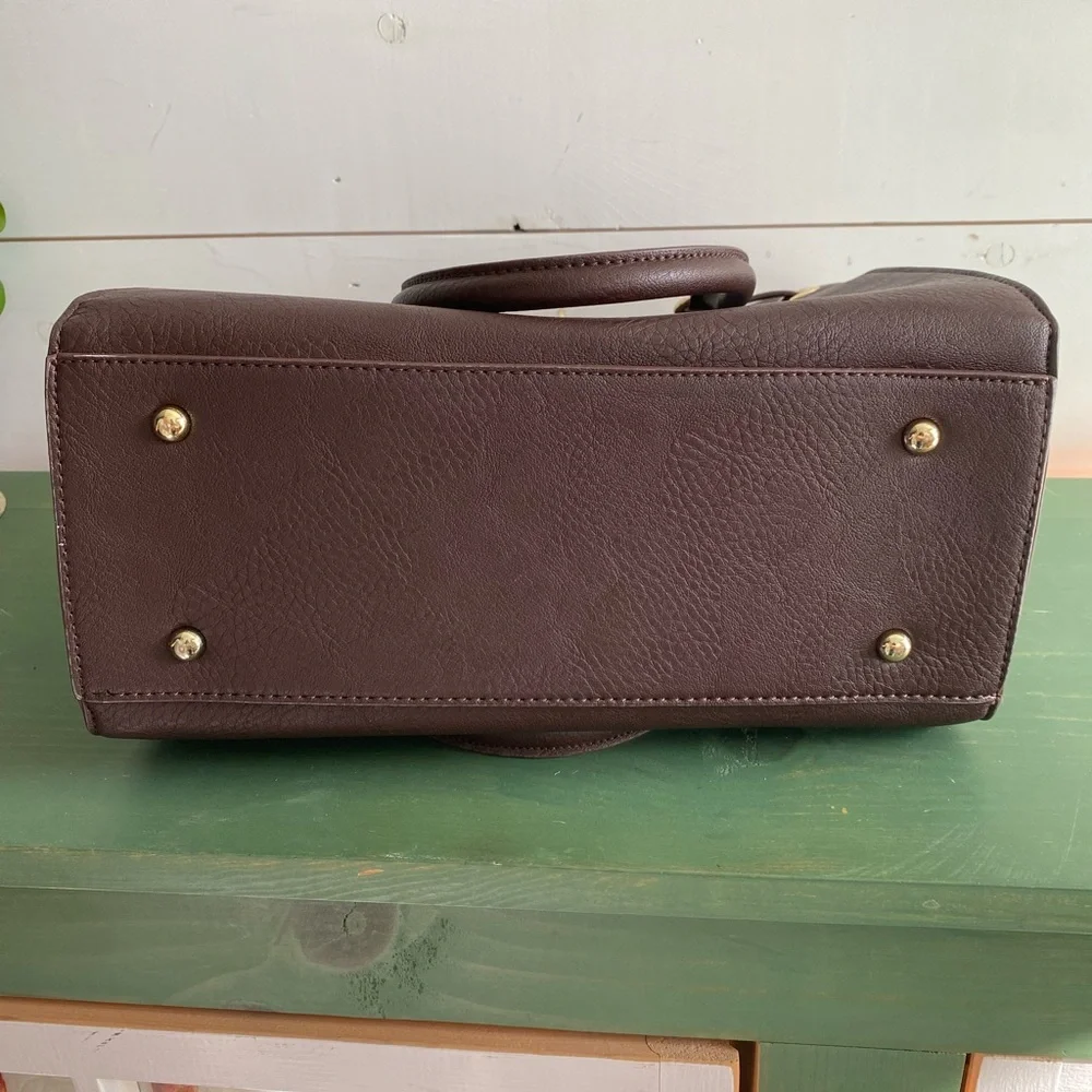 Charming Charlie Dark Brown Satchel with Gold Hardware - Picture 6 of 6